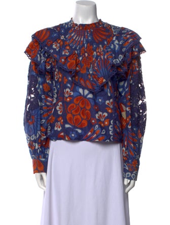 Farm Rio Floral Print Mock Neck Blouse