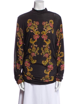 Farm Rio Floral Print Mock Neck Blouse