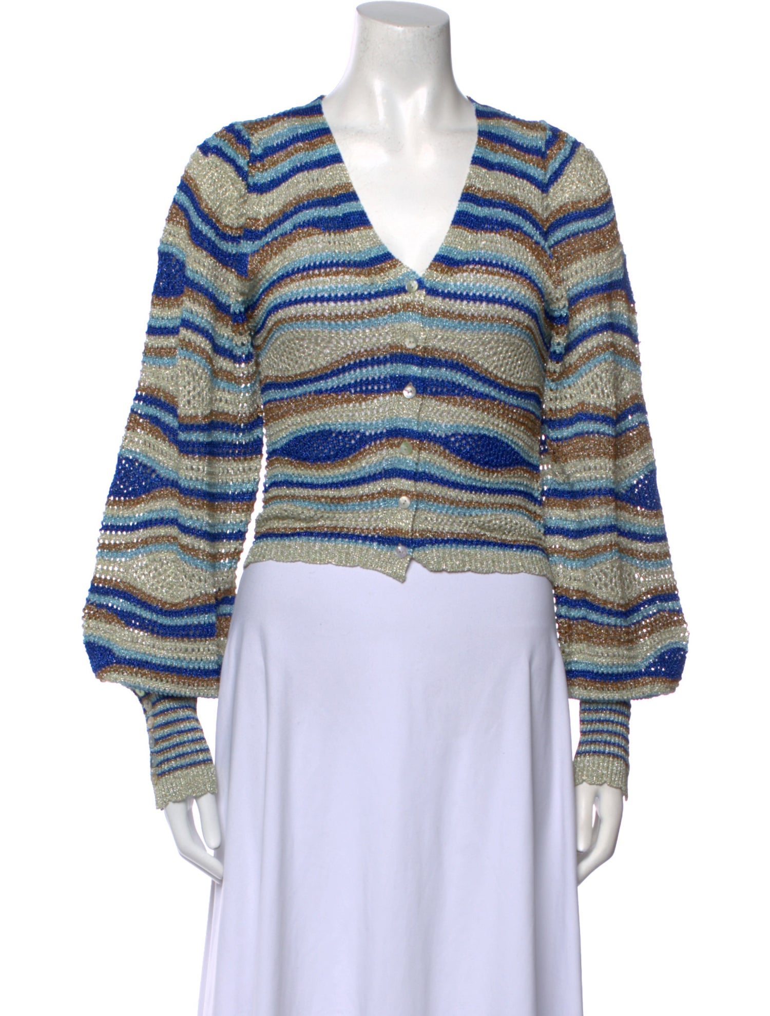 Farm Rio Striped V-Neck Sweater
