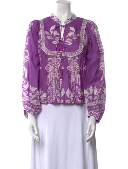 Farm Rio Floral Print Tie Neck Blouse