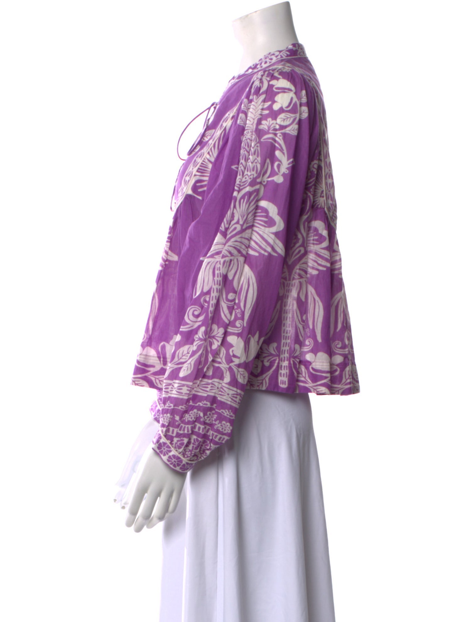 Farm Rio Floral Print Tie Neck Blouse