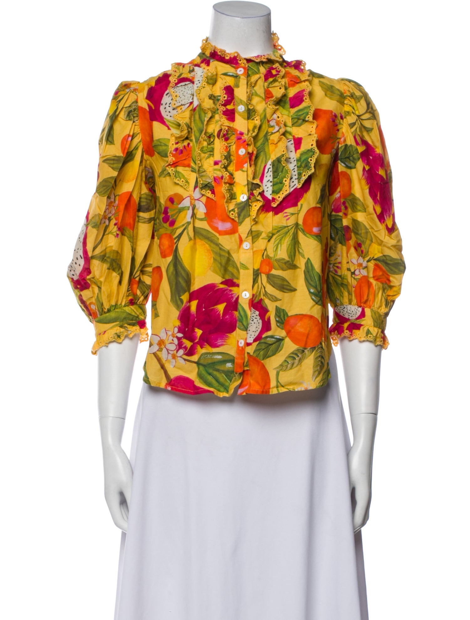 Farm Rio Floral Print Mock Neck Blouse