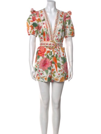 Farm Rio Floral Print Plunge Neckline Romper