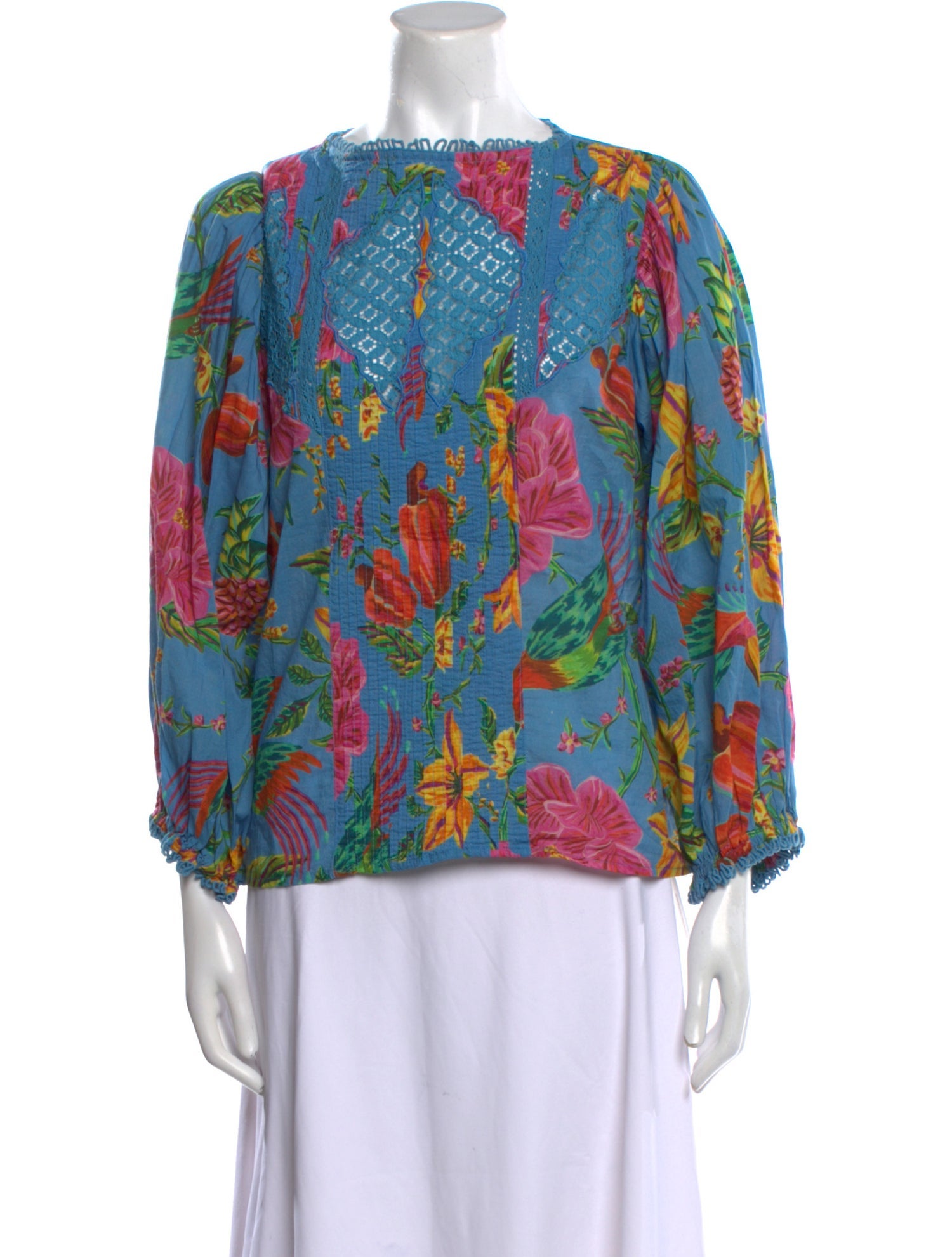 Farm Rio Floral Print Bateau Neckline Blouse