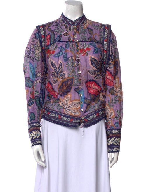 Farm Rio Paisley Print Mock Neck Button-Up Top