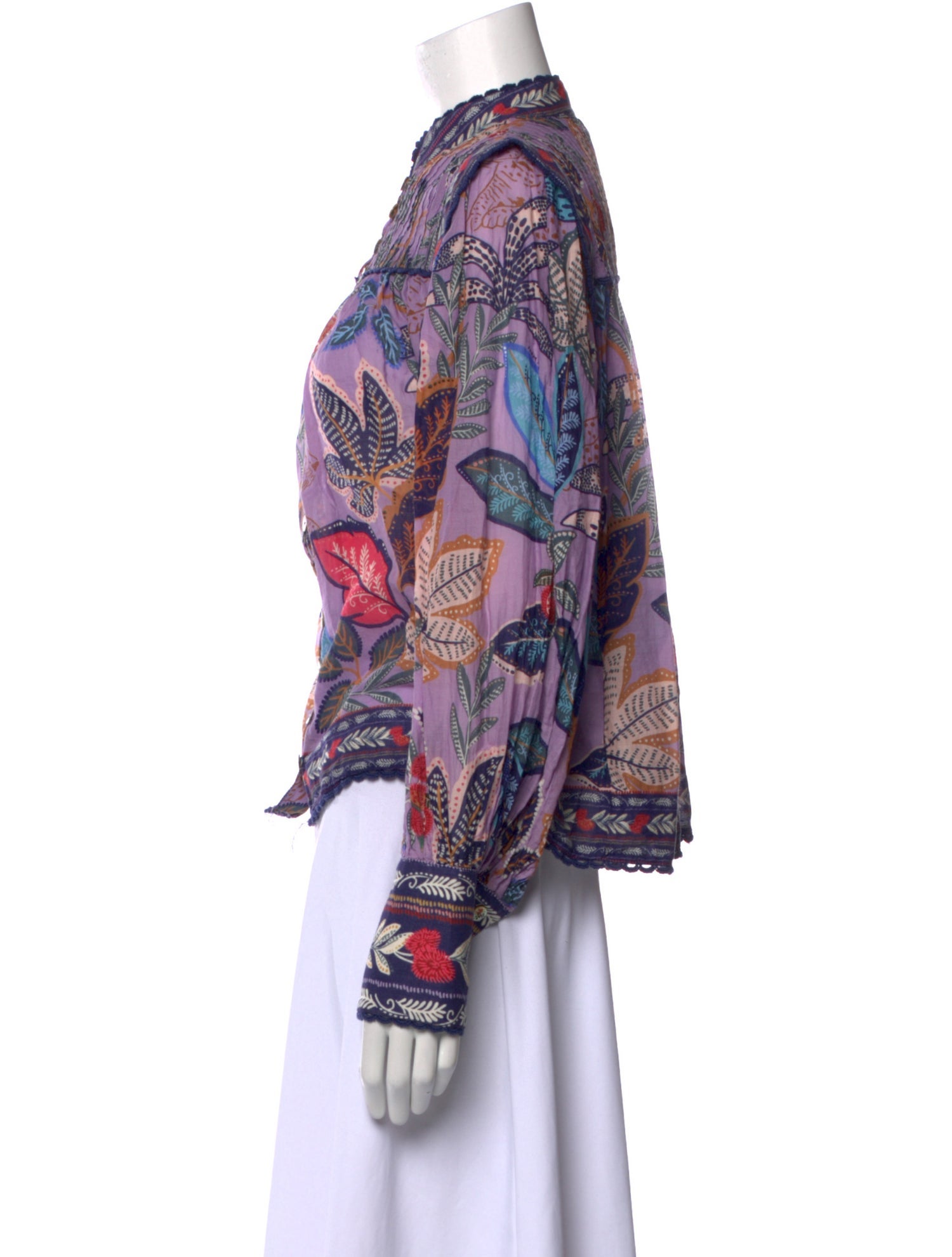 Farm Rio Paisley Print Mock Neck Button-Up Top