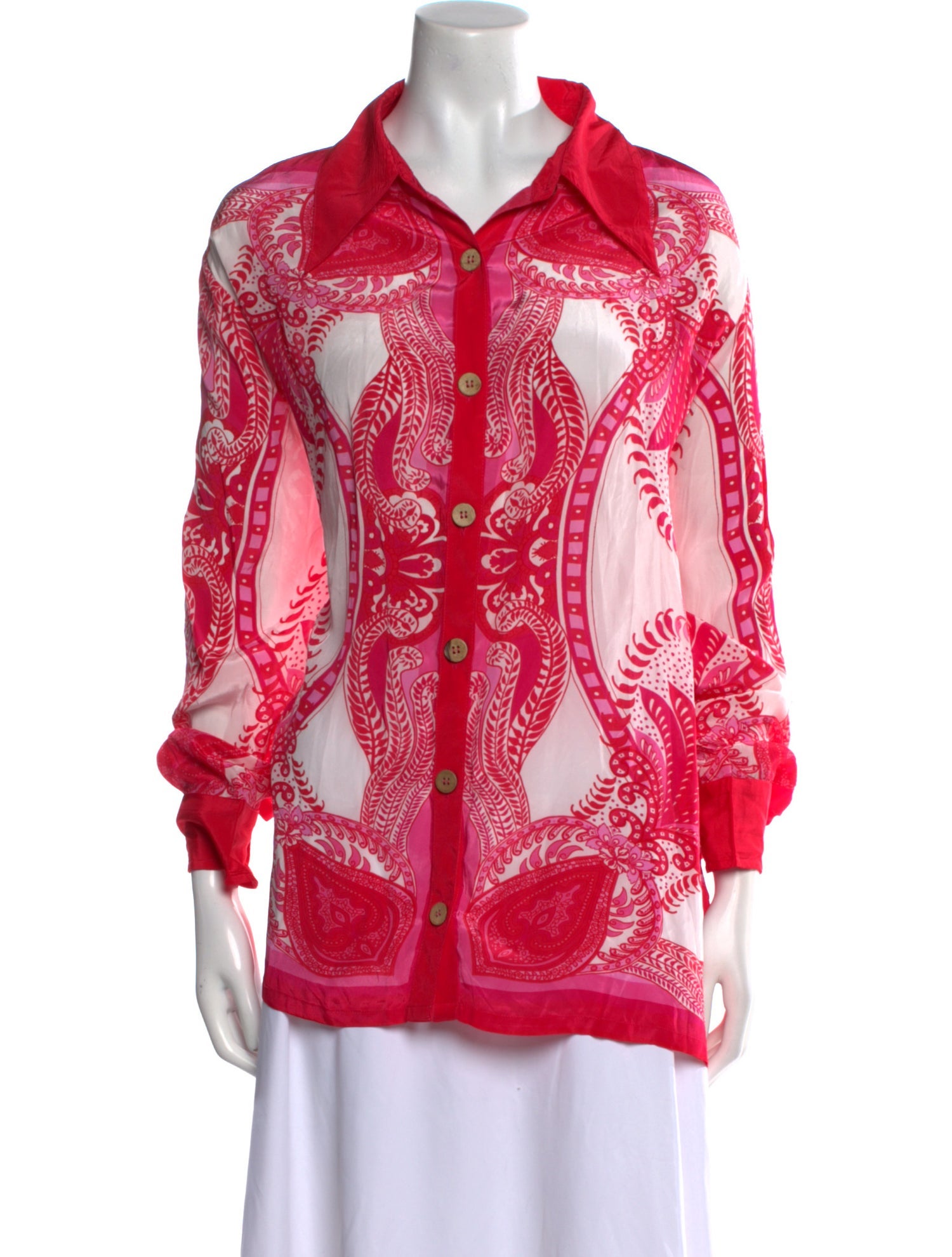 Farm Rio Paisley Print Tie Neck Button-Up Top