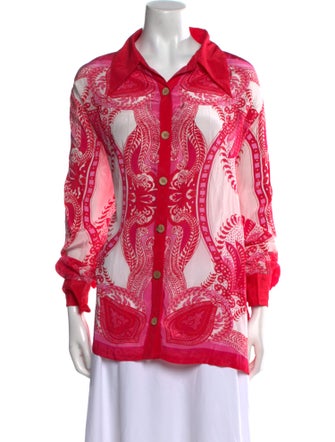 Farm Rio Paisley Print Tie Neck Button-Up Top