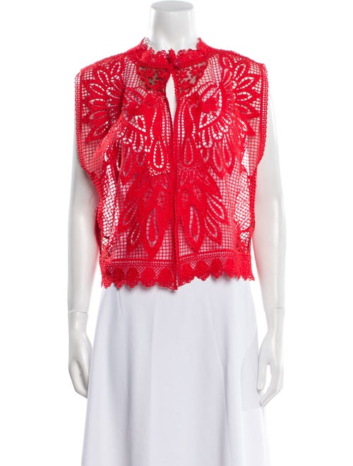 Farm Rio Lace Pattern Mock Neck Crop Top