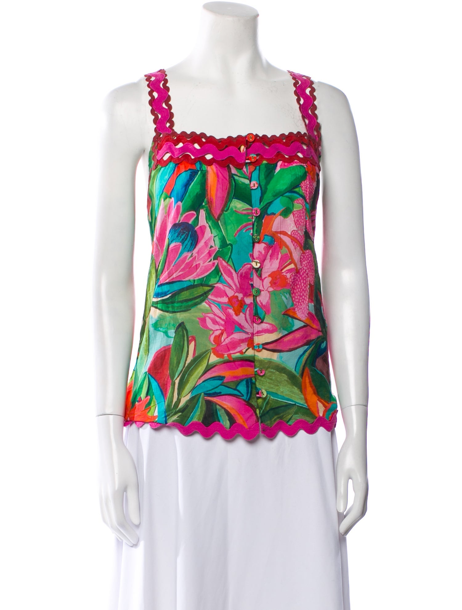 Farm Rio Floral Print Square Neckline Top