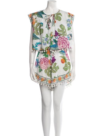 Farm Rio Printed Pom-Pom Embellishments Short Set