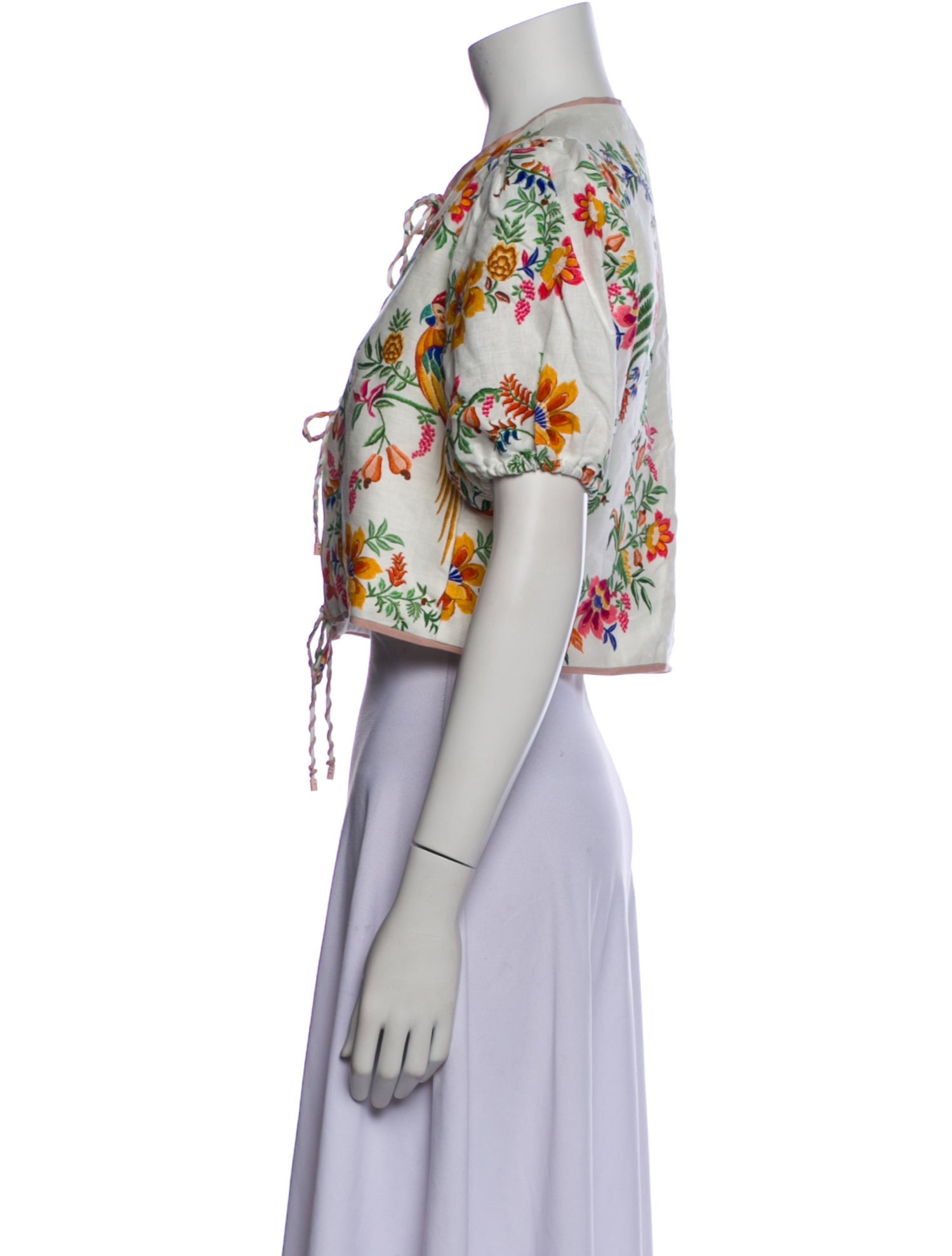 Farm Rio Linen Floral Print Crop Top