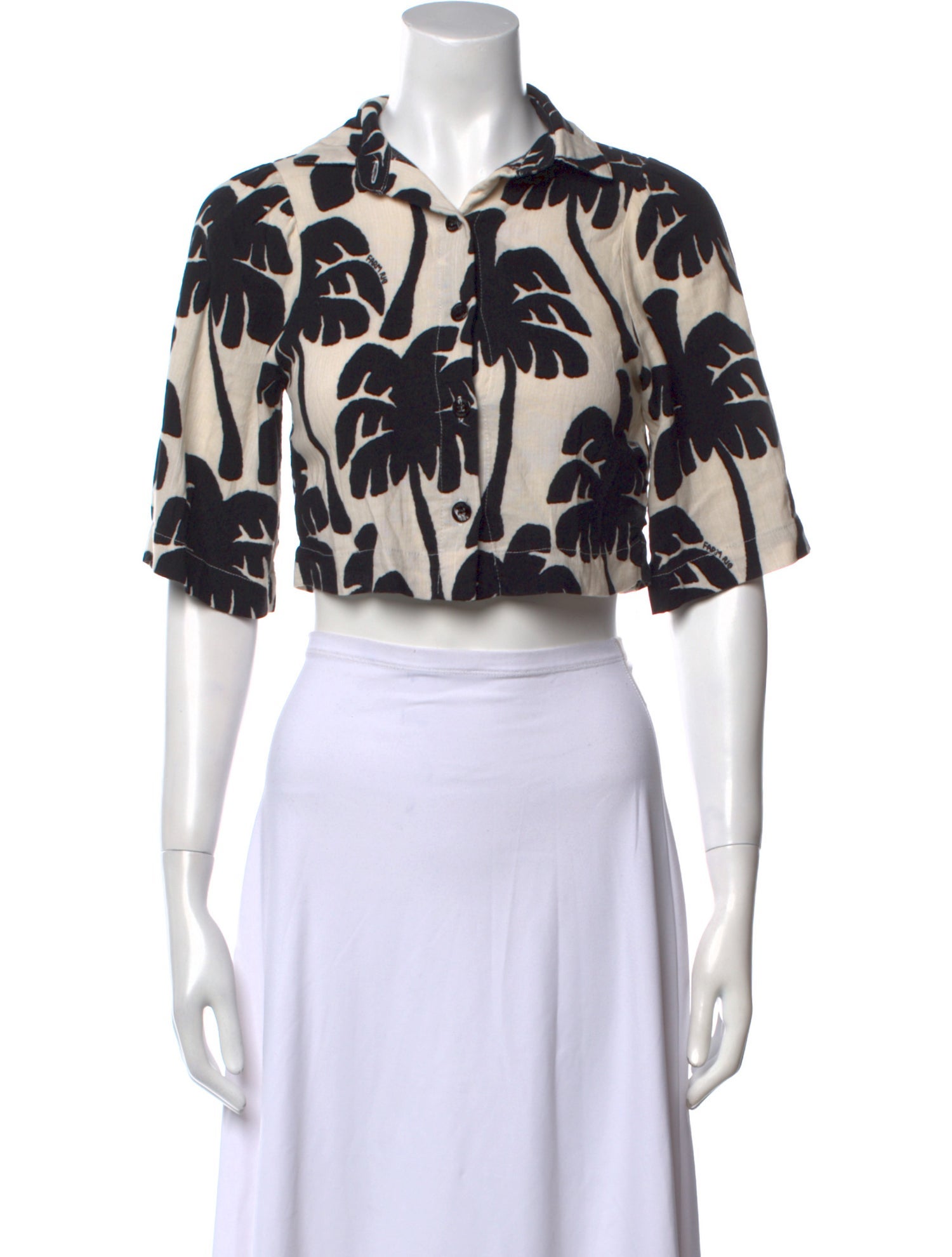 Farm Rio Printed Three-Quarter Sleeve Crop Top