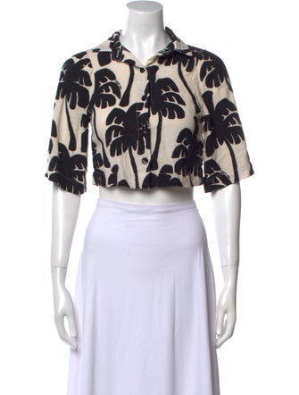 Farm Rio Printed Three-Quarter Sleeve Crop Top