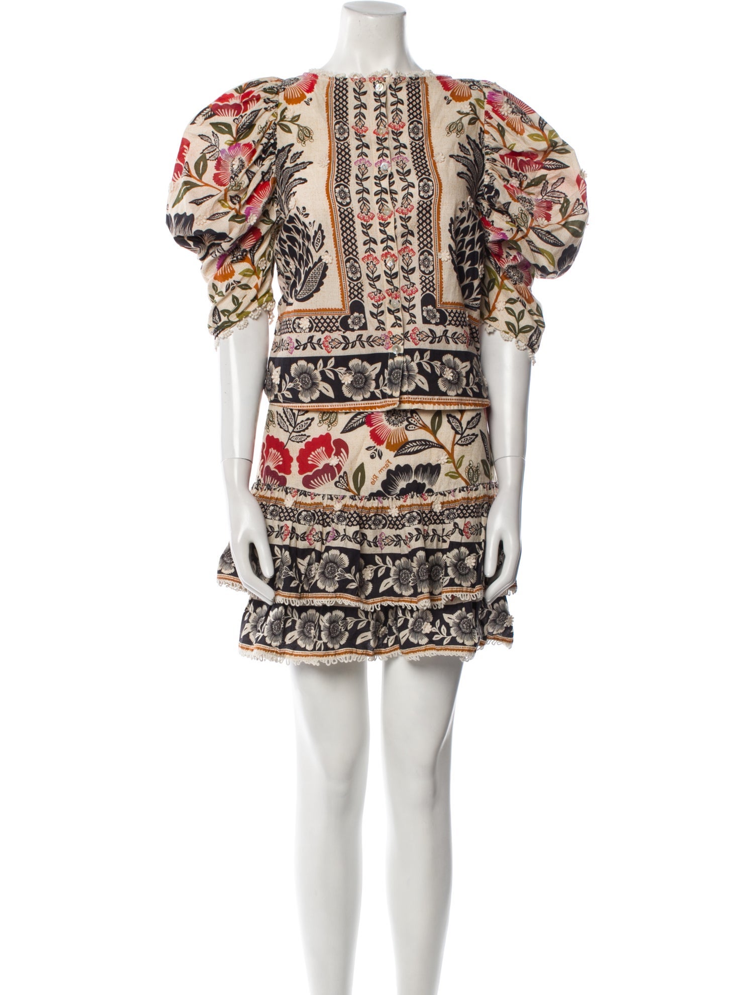 Farm Rio Printed Embroidered Accent Skirt Set