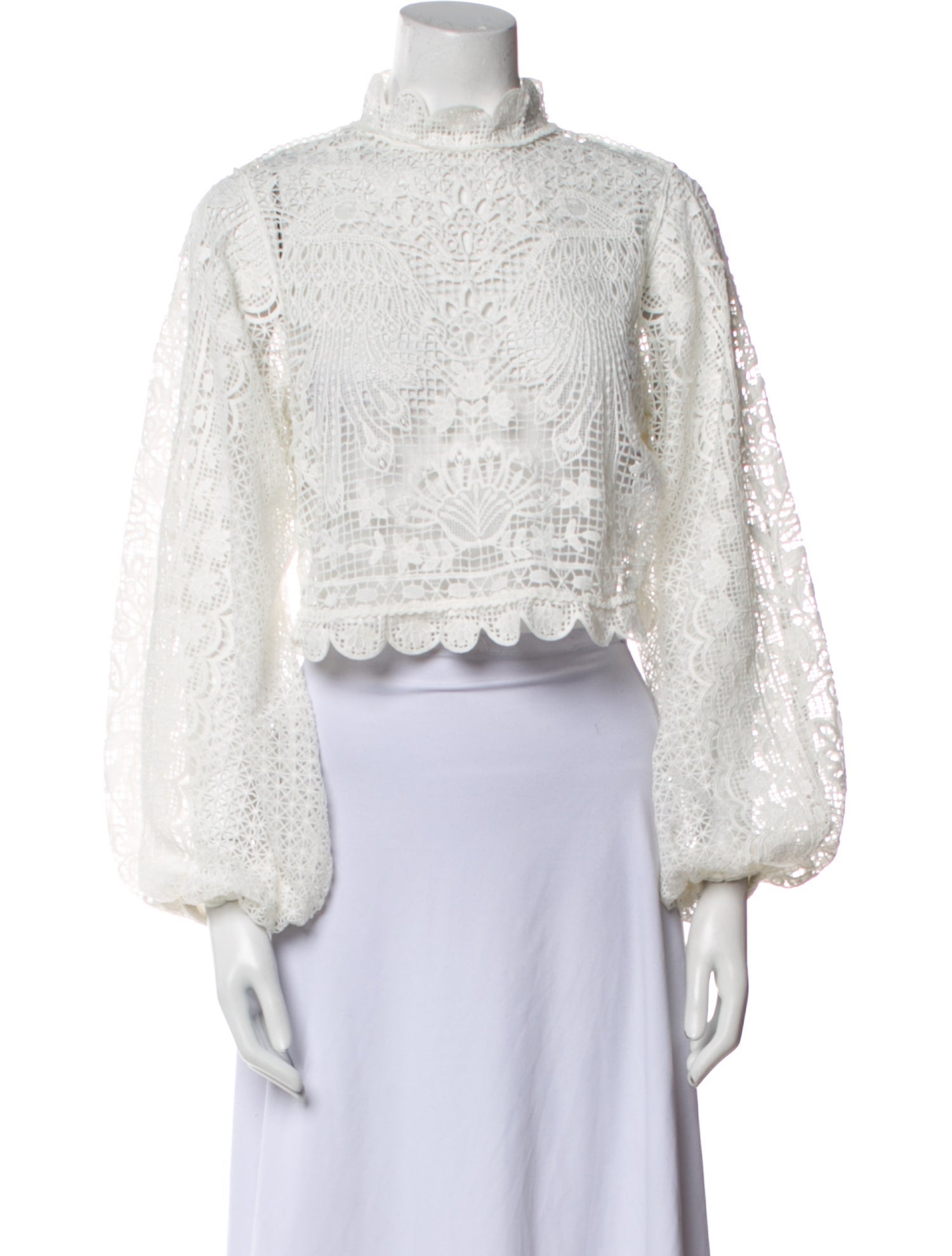 Farm Rio Lace Pattern Mock Neck Crop Top