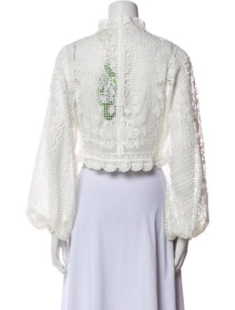 Farm Rio Lace Pattern Mock Neck Crop Top