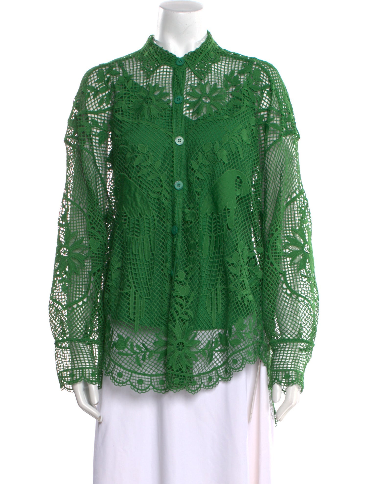 Farm Rio Lace Pattern Long Sleeve Button-Up Top