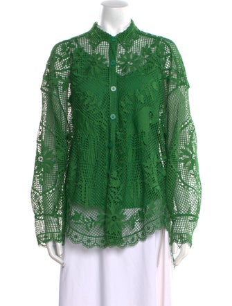 Farm Rio Lace Pattern Long Sleeve Button-Up Top