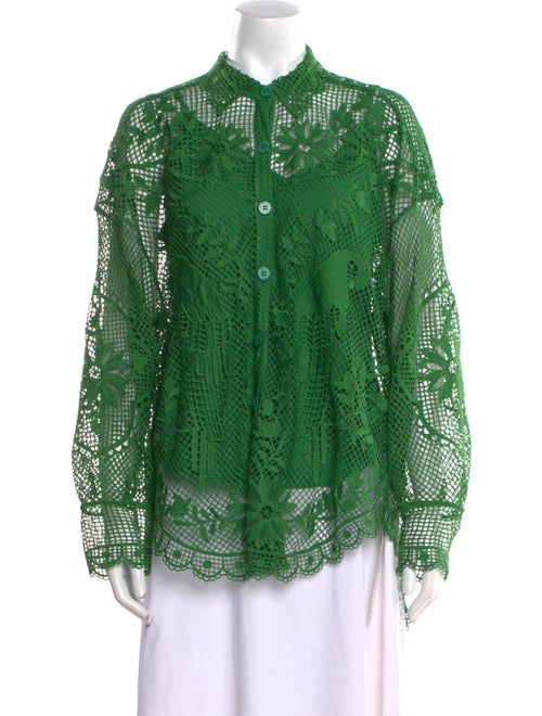 Farm Rio Lace Pattern Long Sleeve Button-Up Top