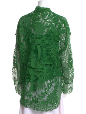 Farm Rio Lace Pattern Long Sleeve Button-Up Top