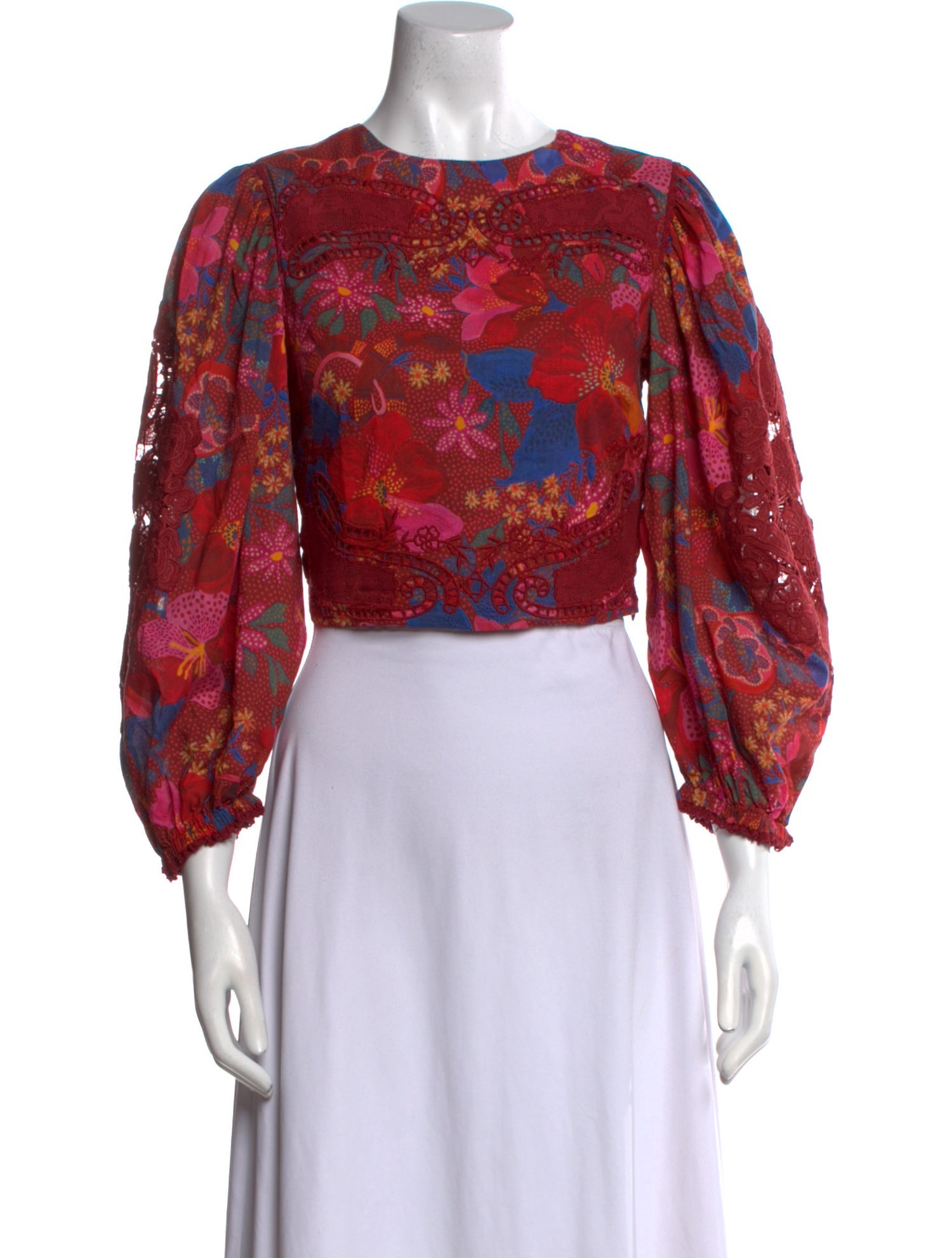 Farm Rio Floral Print Crew Neck Crop Top