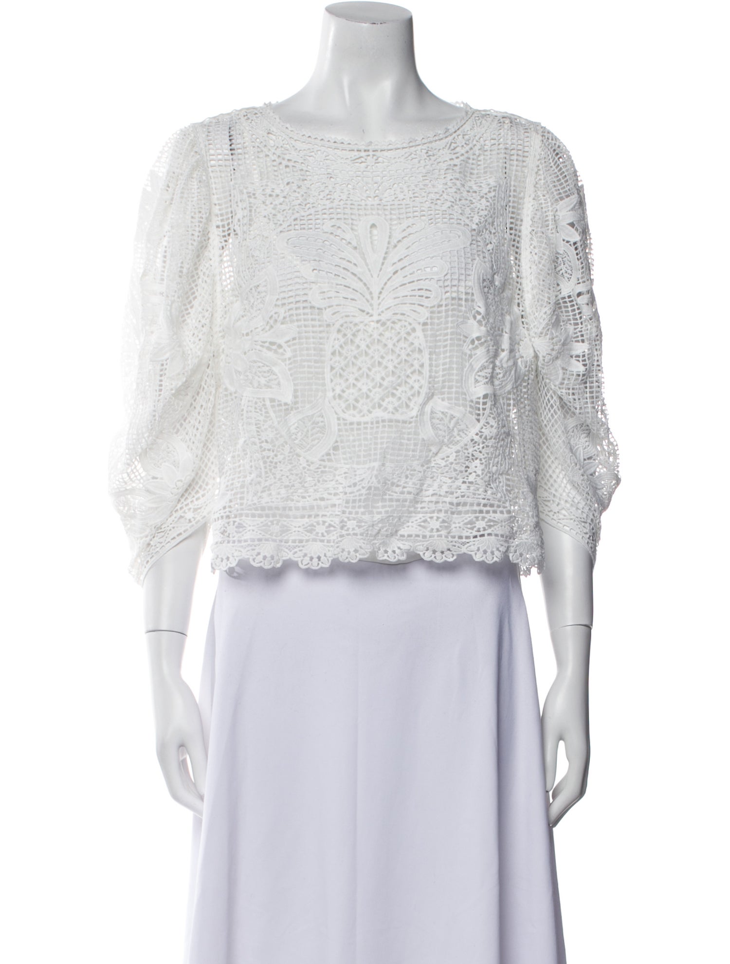 Farm Rio Lace Pattern Bateau Neckline Crop Top