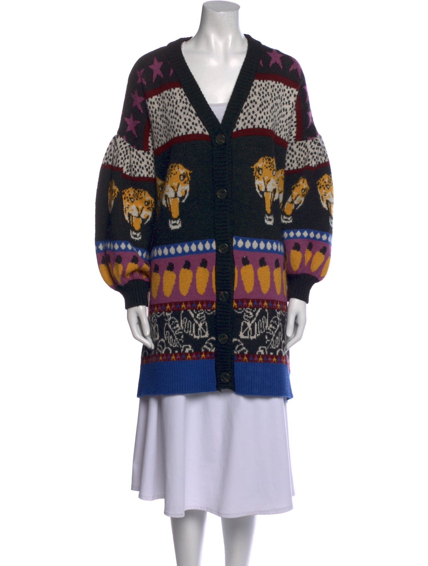 Farm Rio Printed V-Neck Sweater