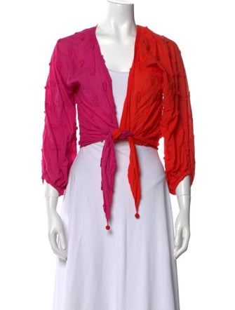 Farm Rio Colorblock Pattern Plunge Neckline Sweater