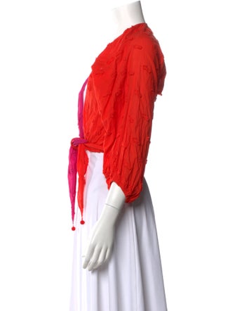 Farm Rio Colorblock Pattern Plunge Neckline Sweater