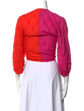 Farm Rio Colorblock Pattern Plunge Neckline Sweater