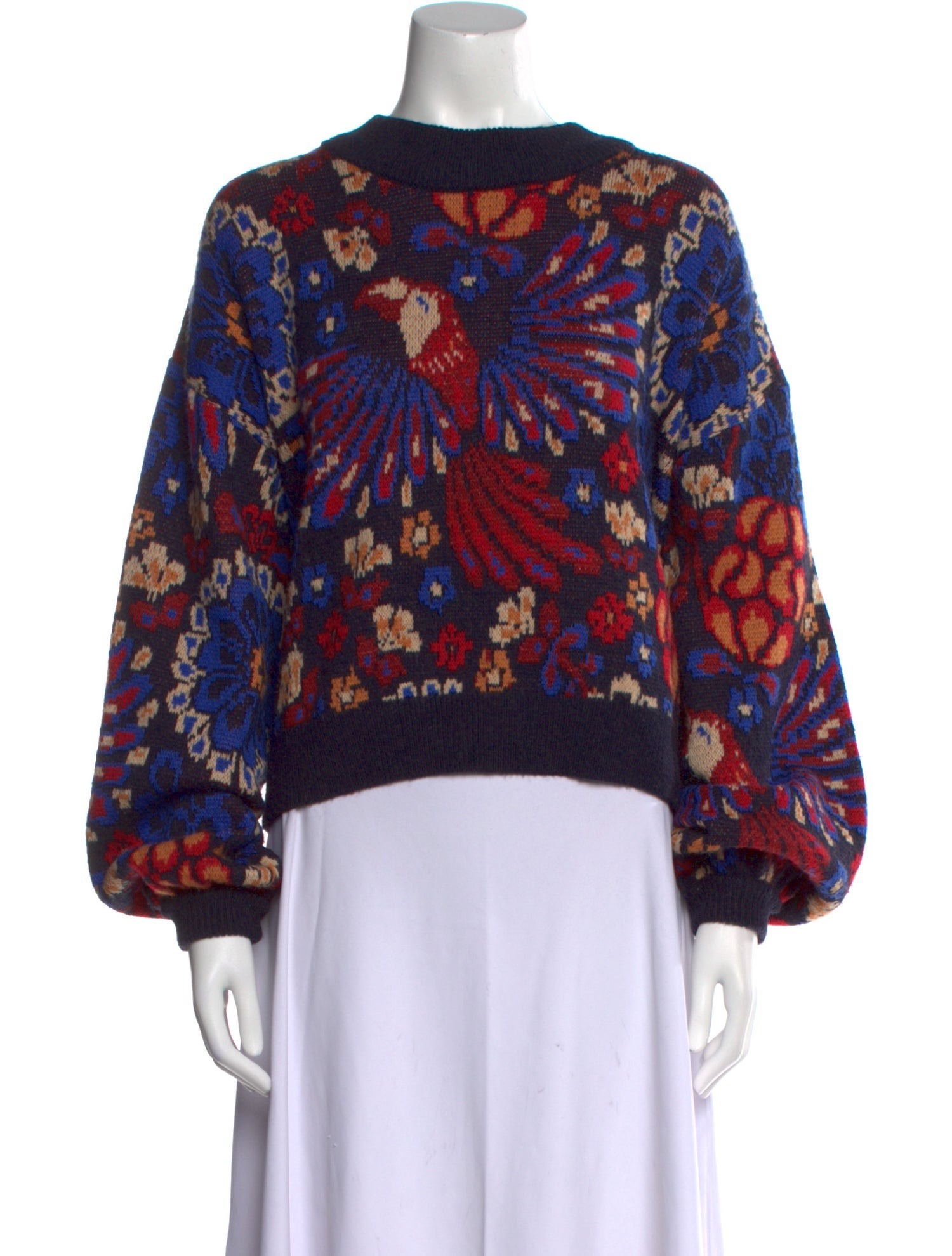 Farm Rio Floral Print Scoop Neck Sweater