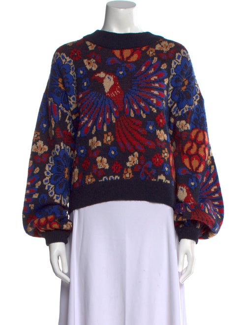 Farm Rio Floral Print Scoop Neck Sweater