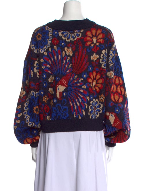 Farm Rio Floral Print Scoop Neck Sweater