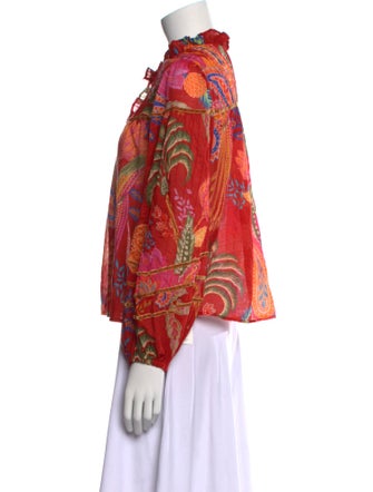 Farm Rio Paisley Print Mock Neck Button-Up Top