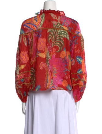 Farm Rio Paisley Print Mock Neck Button-Up Top