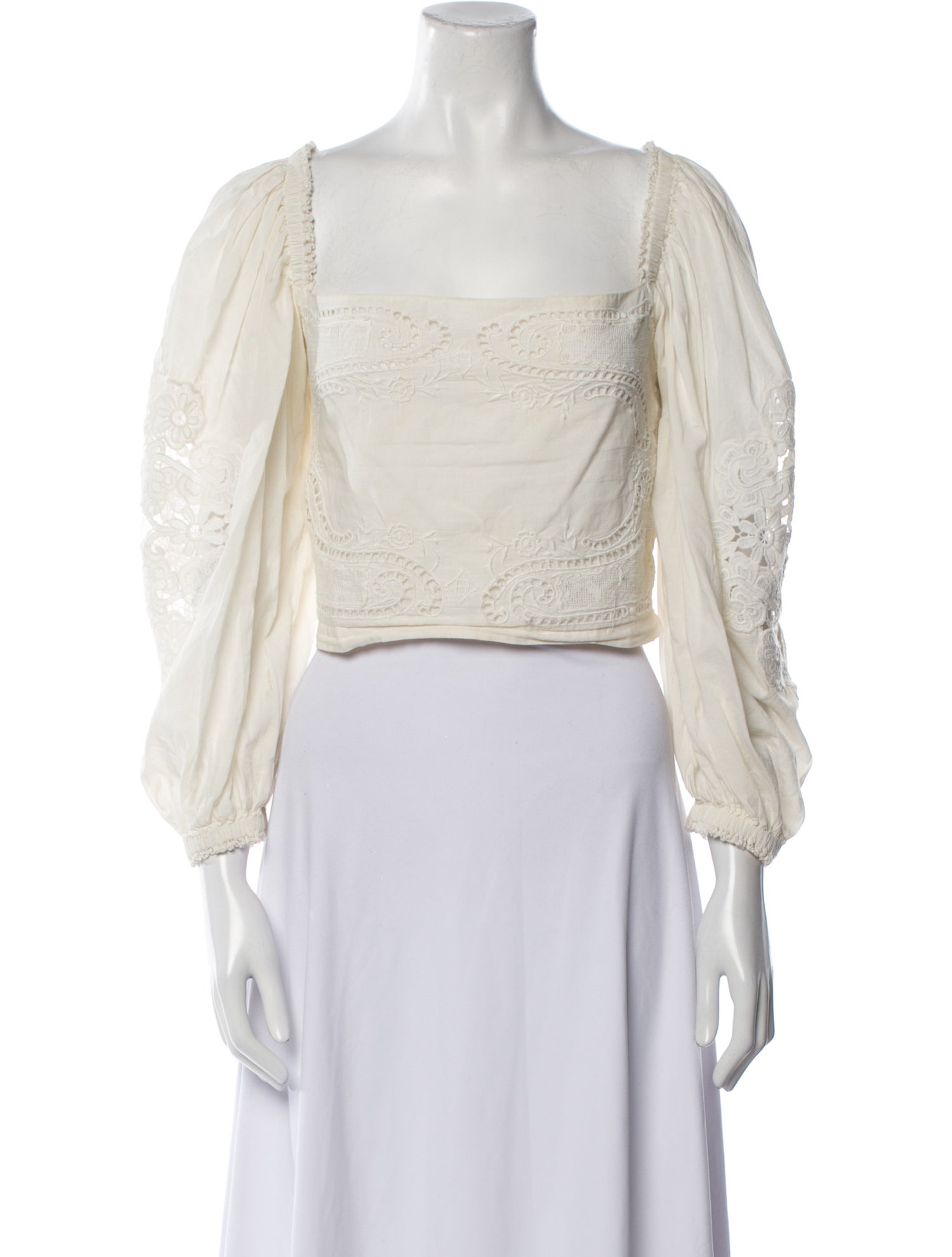 Farm Rio Square Neckline Three-Quarter Sleeve Crop Top