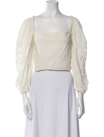 Farm Rio Square Neckline Three-Quarter Sleeve Crop Top