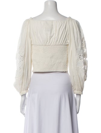 Farm Rio Square Neckline Three-Quarter Sleeve Crop Top