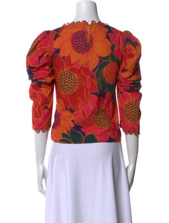 Farm Rio Floral Print Scoop Neck Blouse