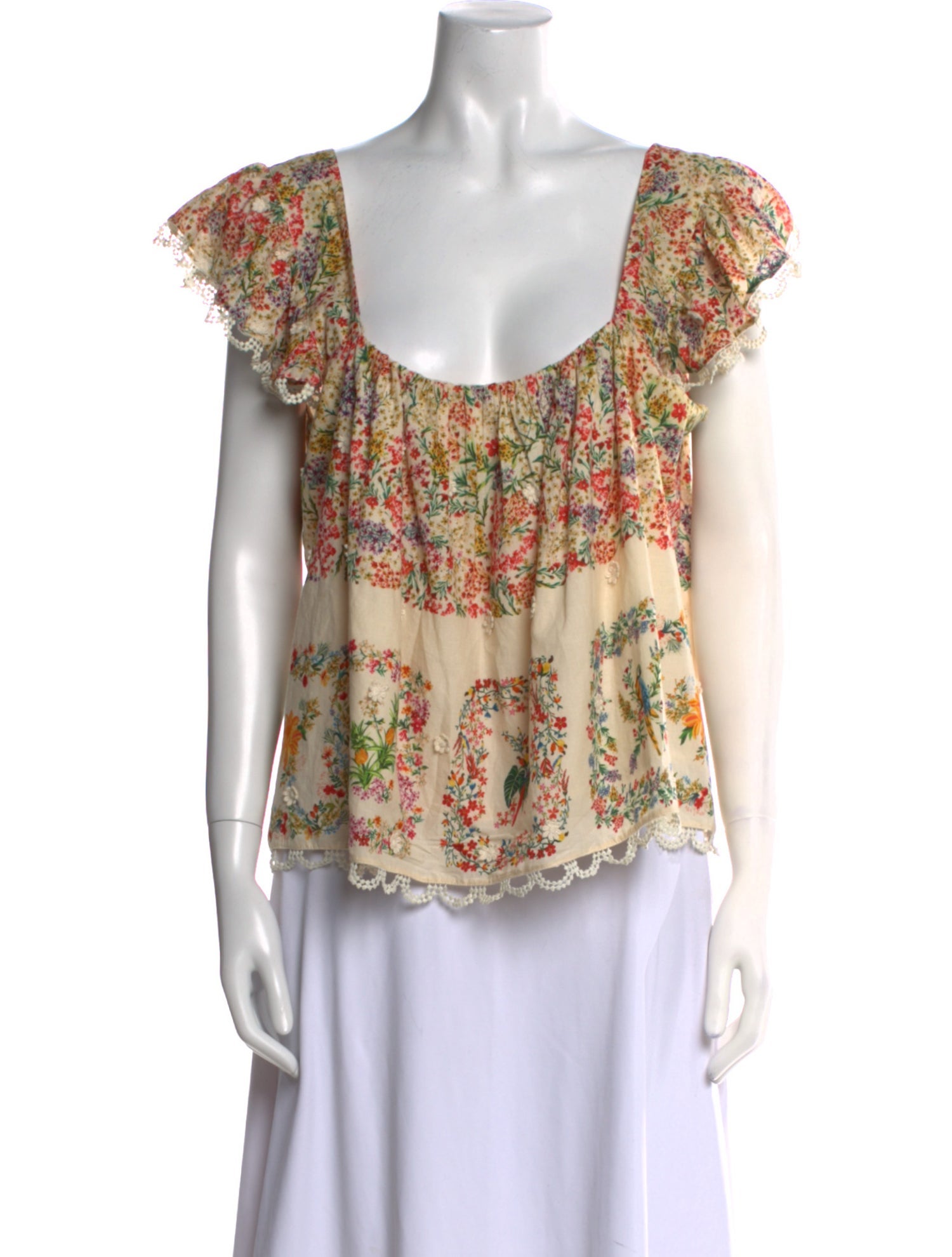 Farm Rio Floral Print Scoop Neck Blouse