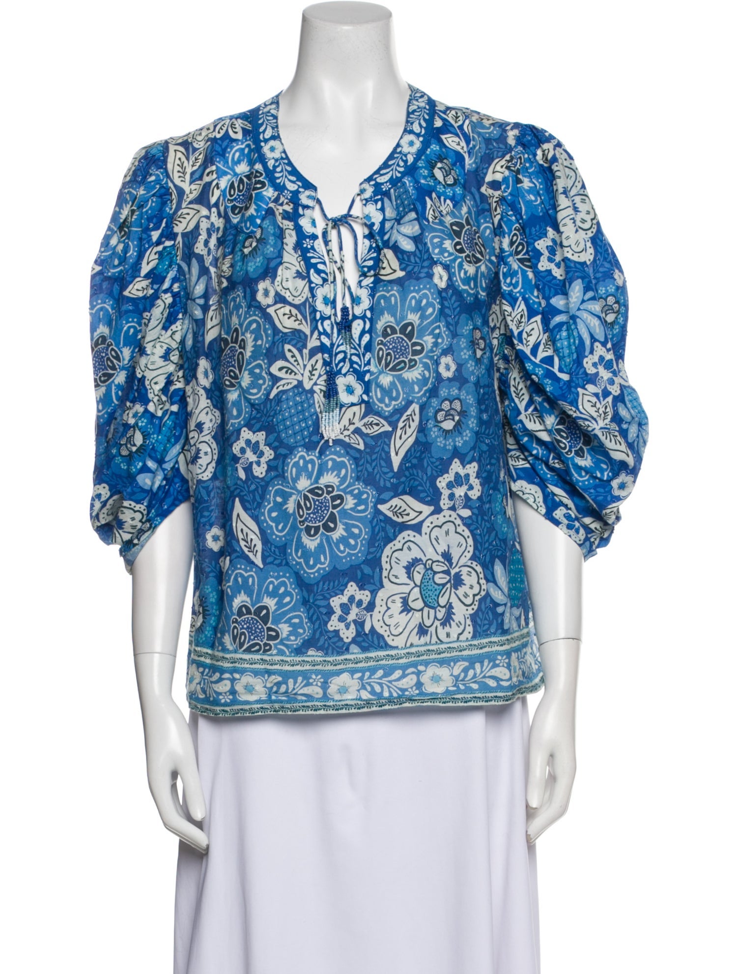 Farm Rio Floral Print V-Neck Blouse