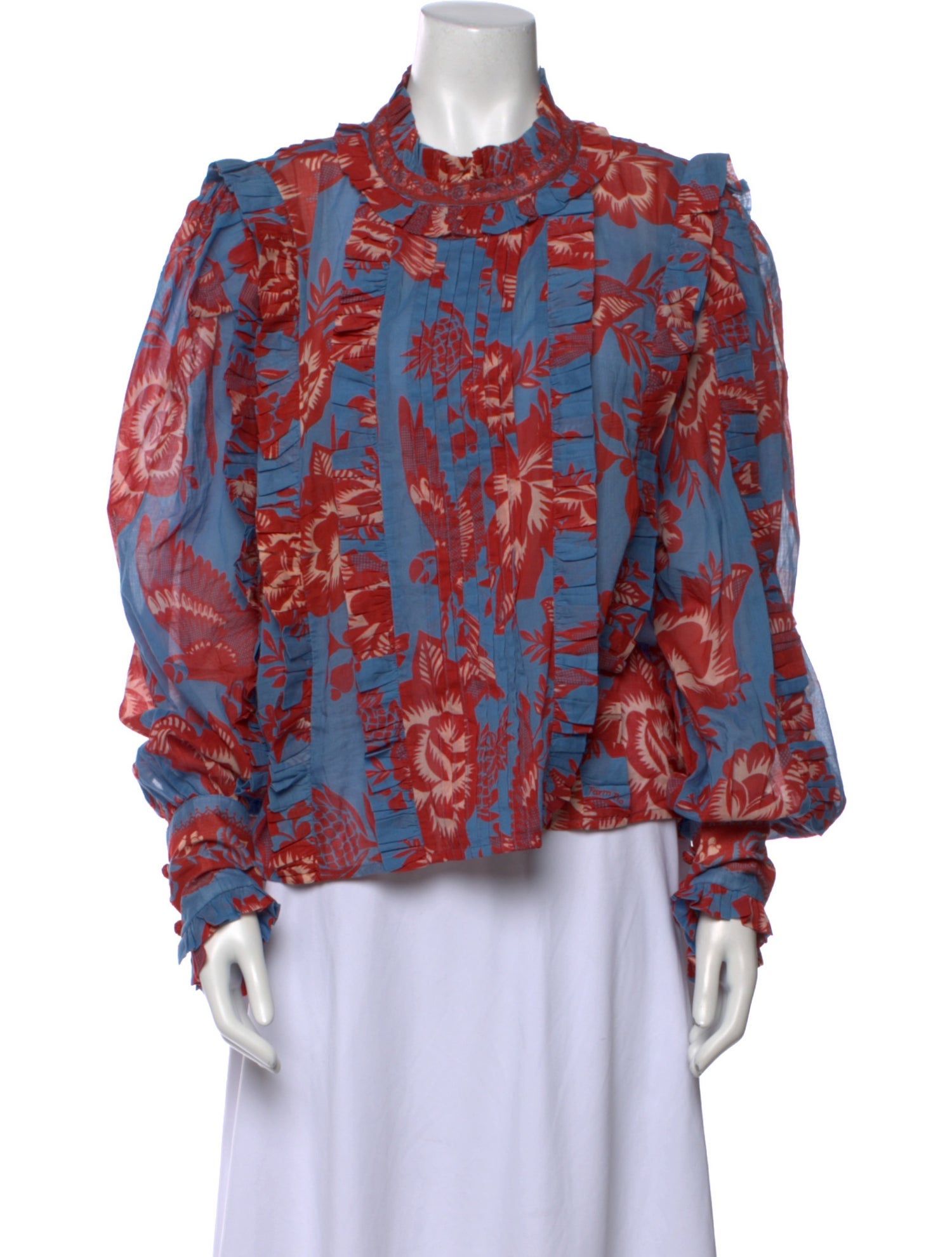 Farm Rio Floral Print Mock Neck Blouse
