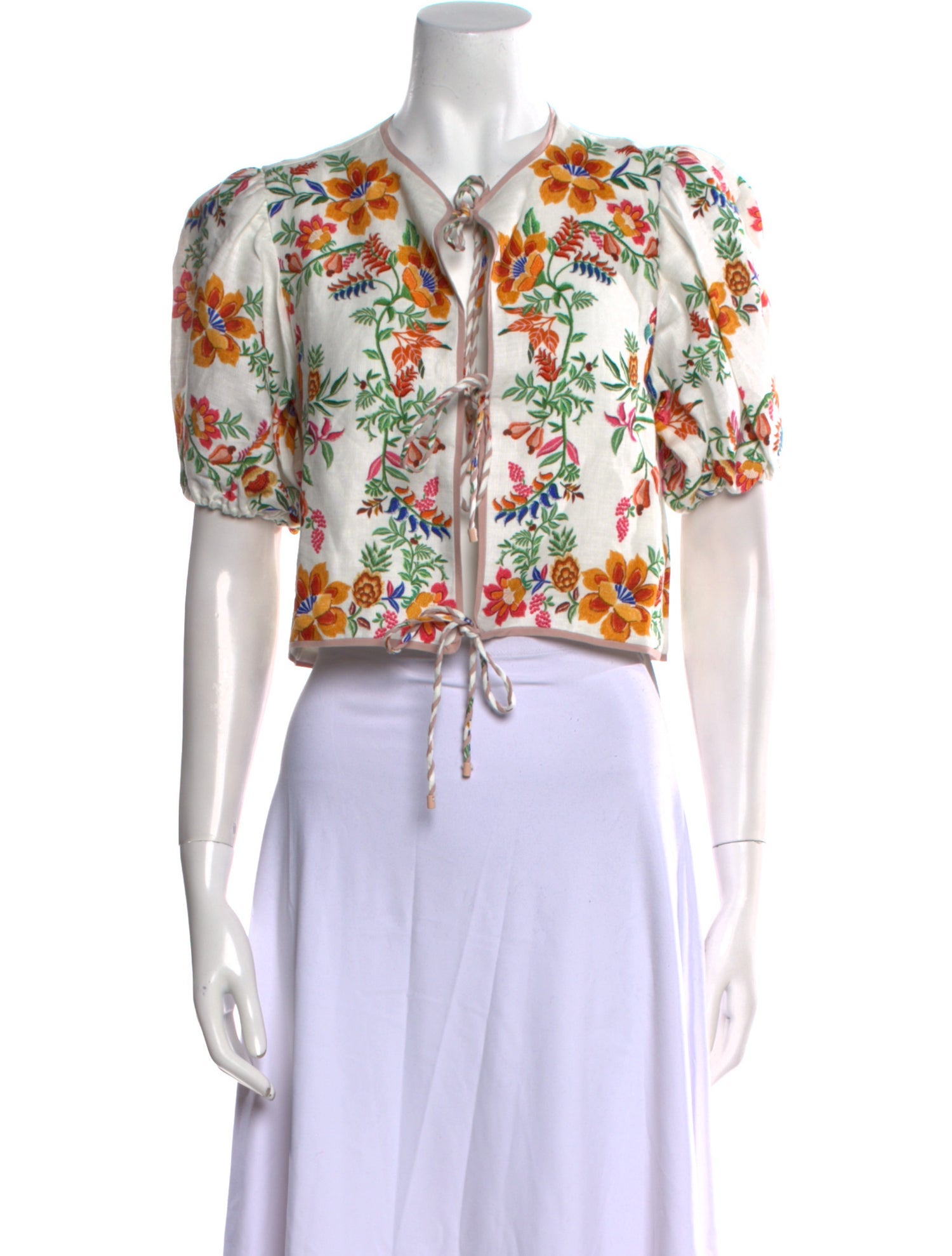 Farm Rio Linen Floral Print Crop Top