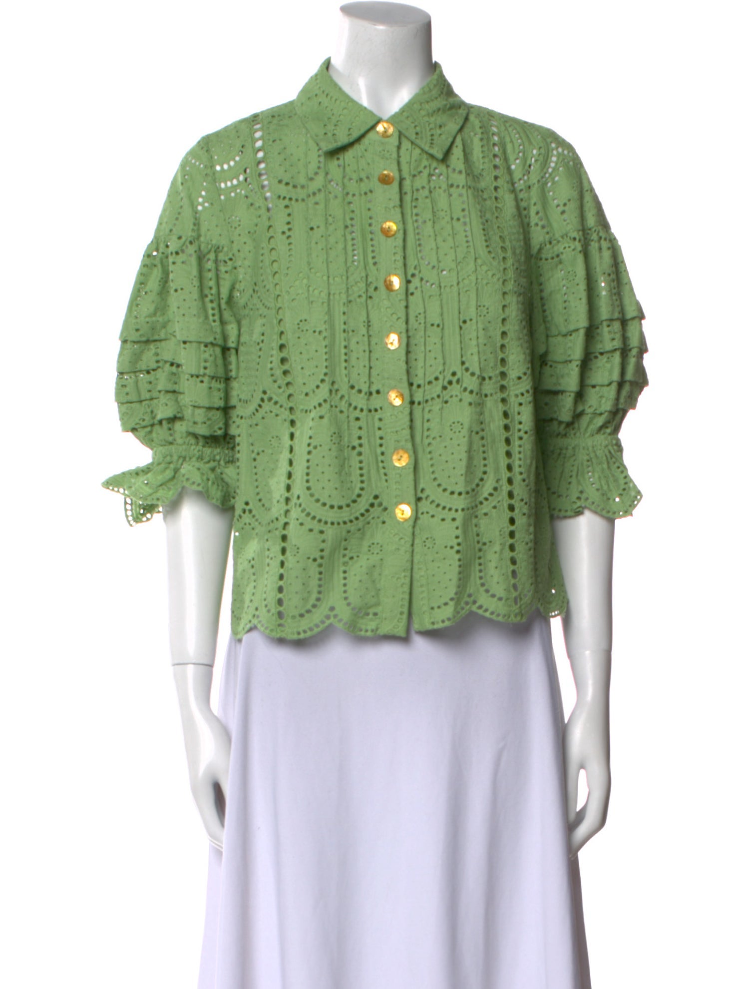 Farm Rio Three-Quarter Sleeve Button-Up Top