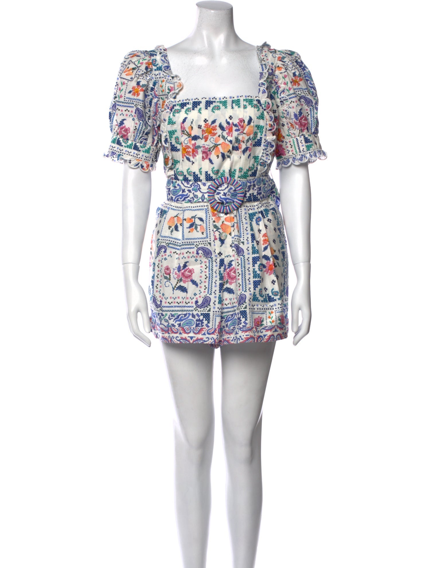 Farm Rio Floral Print Square Neckline Romper w/ Tags