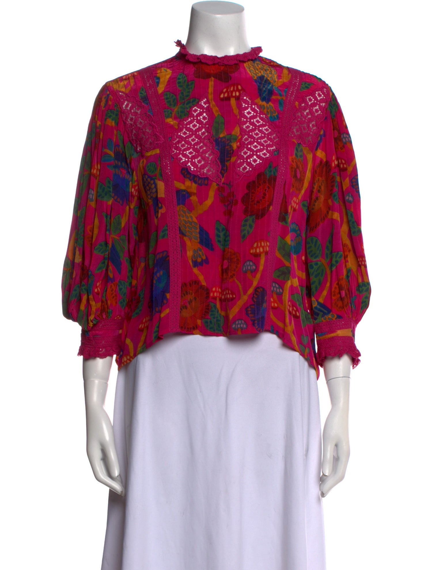 Farm Rio Floral Print Mock Neck Blouse