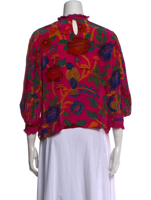 Farm Rio Floral Print Mock Neck Blouse