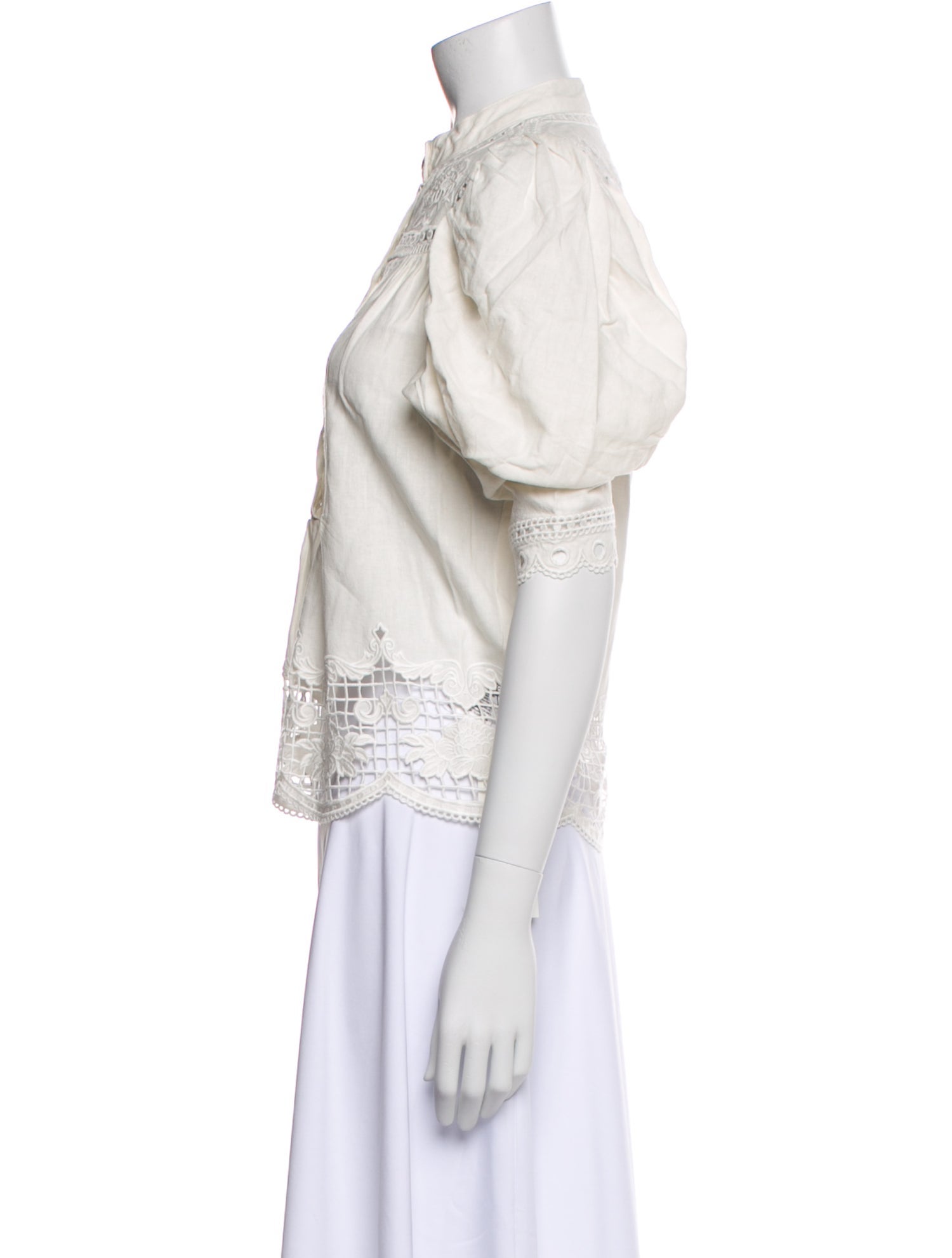 Farm Rio Mock Neck Short Sleeve Button-Up Top