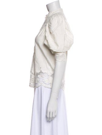 Farm Rio Mock Neck Short Sleeve Button-Up Top